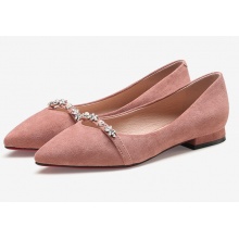 卓诗尼2018春季新款水钻浅口单鞋女百搭平底扣带低跟尖头通勤女鞋